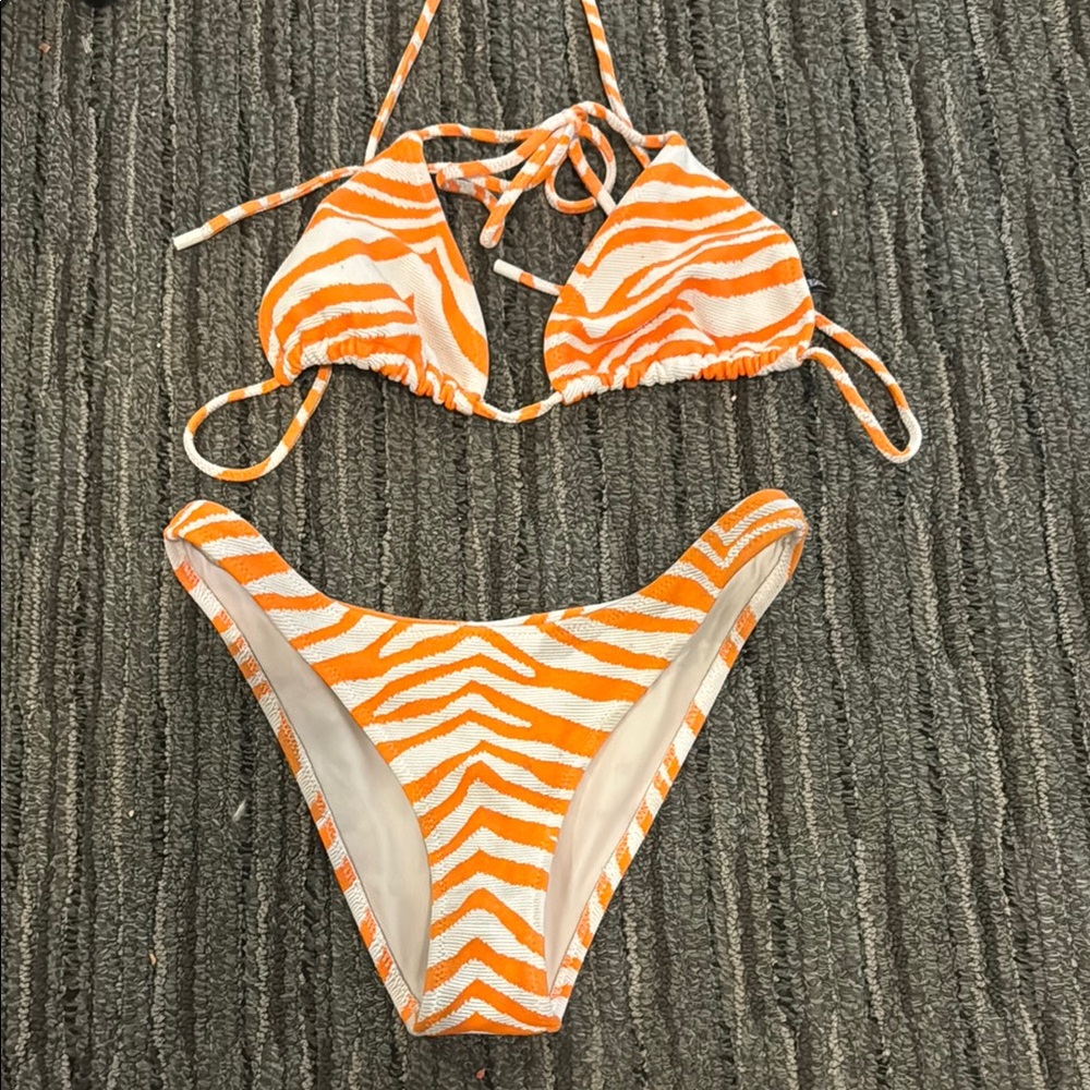 Orange and White Zebra Print Bikini